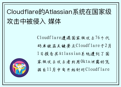 Cloudflare的Atlassian系统在国家级攻击中被侵入 媒体