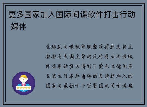 更多国家加入国际间谍软件打击行动 媒体